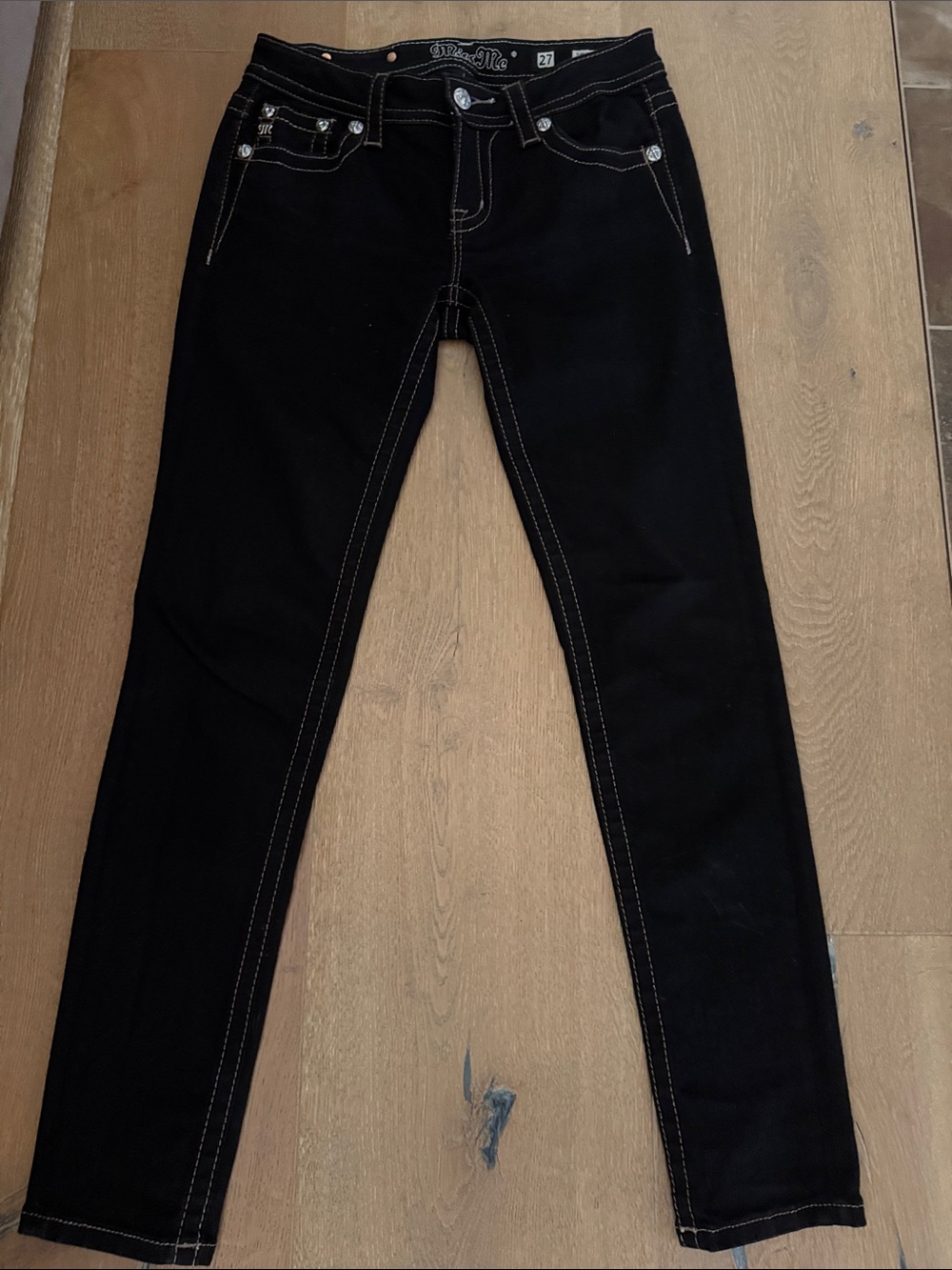 Miss Me Black Skinny Jeans | Embellished Gold Sequin Pockets | 27W x 31L - Picture 5 of 5